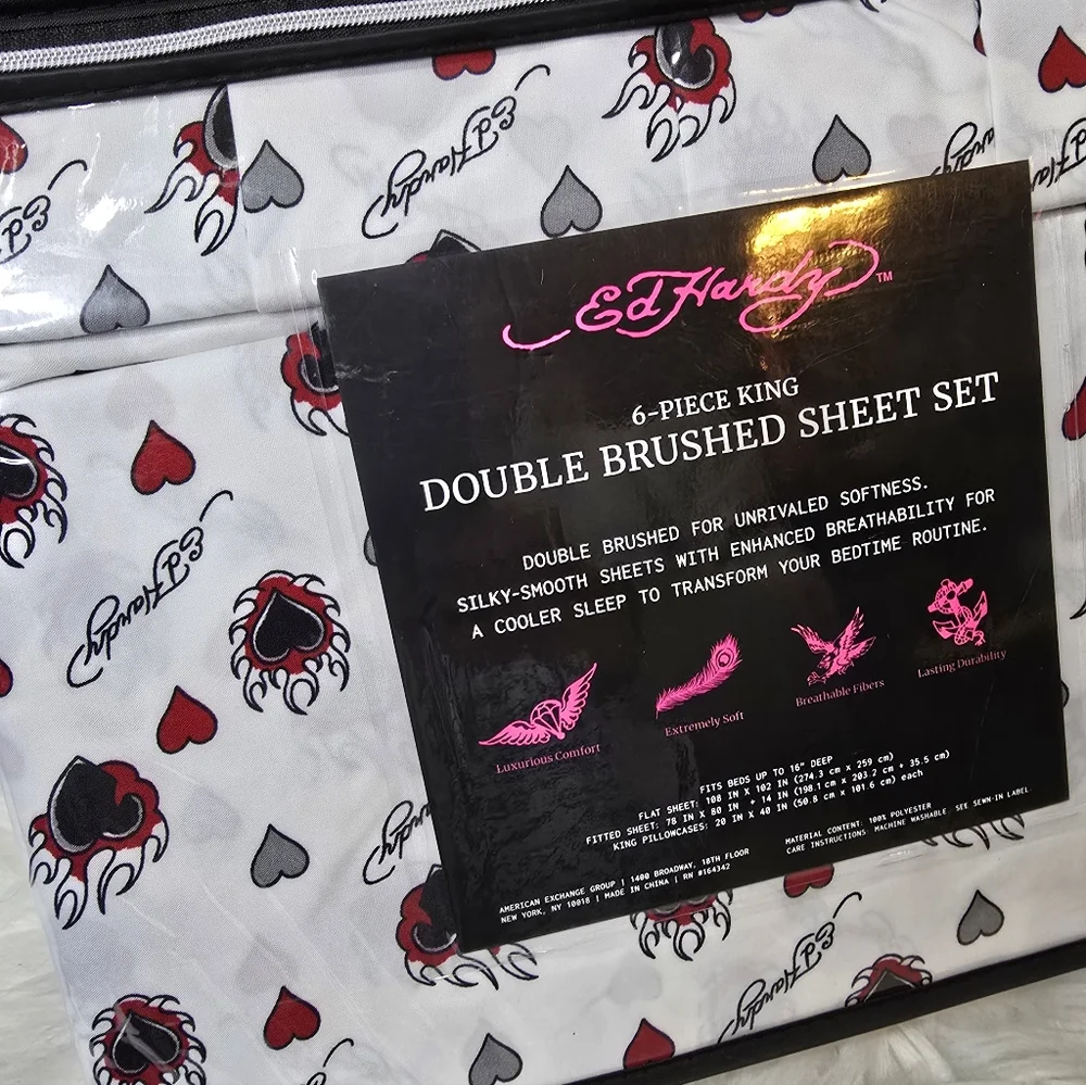 Ed Hardy 6Piece King Double Brushed sheet set.New